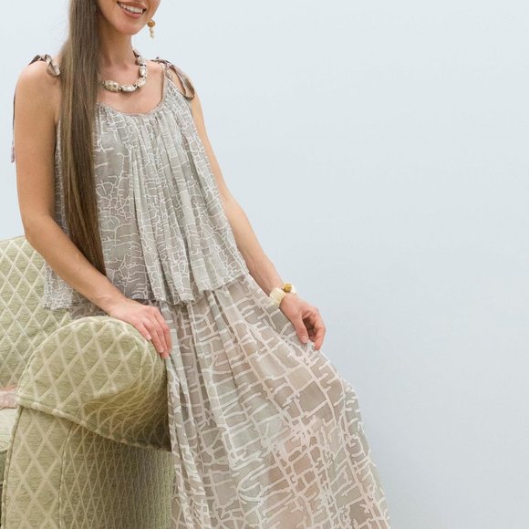 Beach Cover up BEIGE CHAMBRAY style - Picture 3 of 4